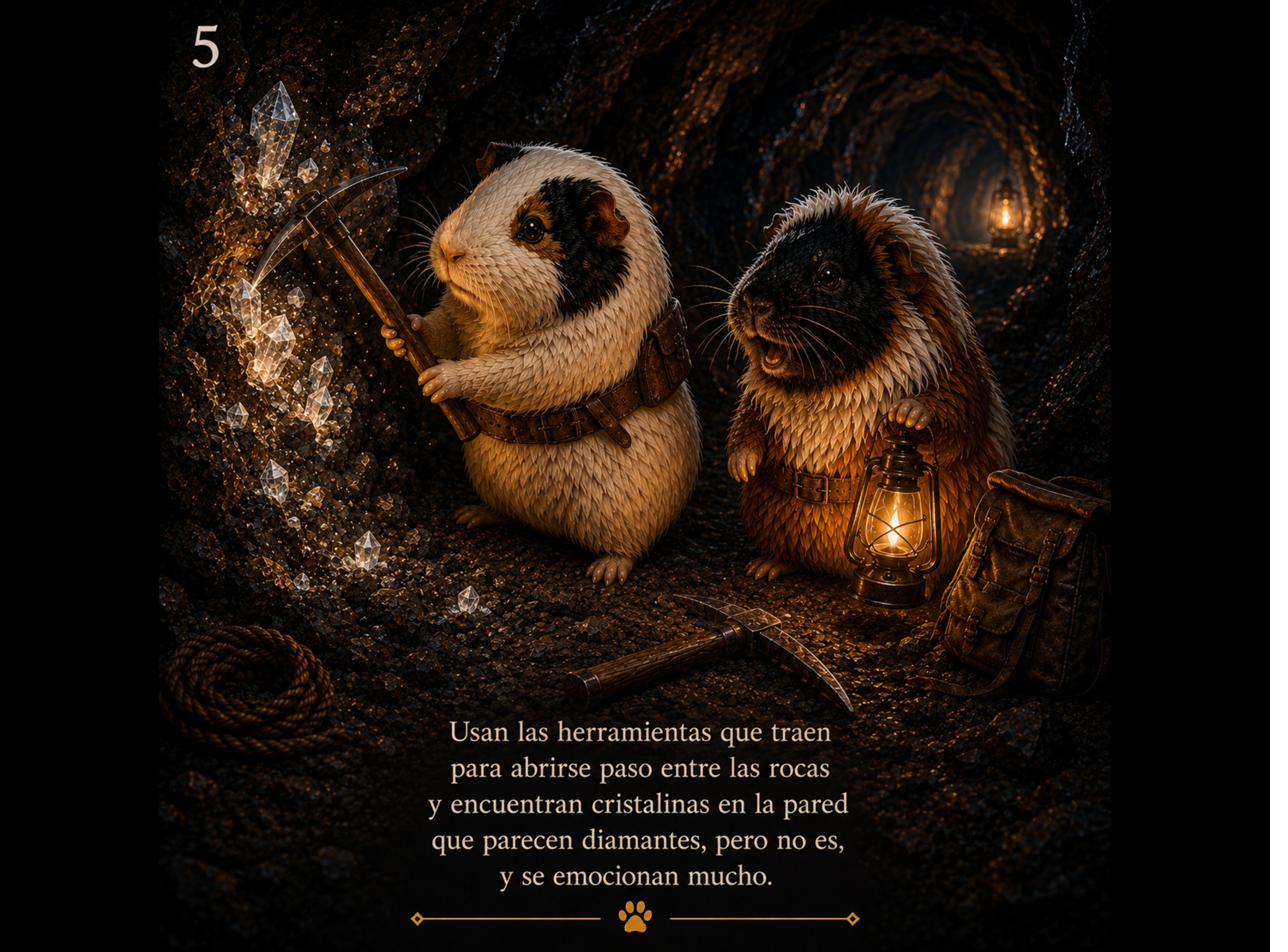 Página 5: Los cuyos pican la pared con un pico